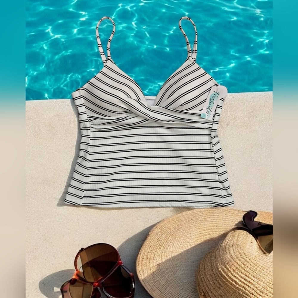Freshwater Black & White Striped Tankini Top NWT